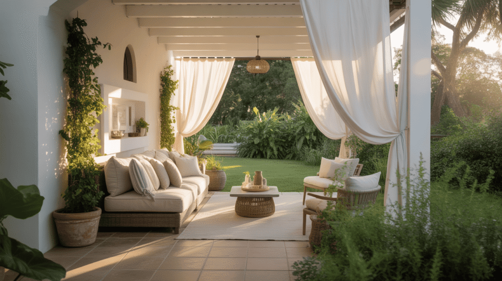 Back Porch Patio with Privacy Curtains