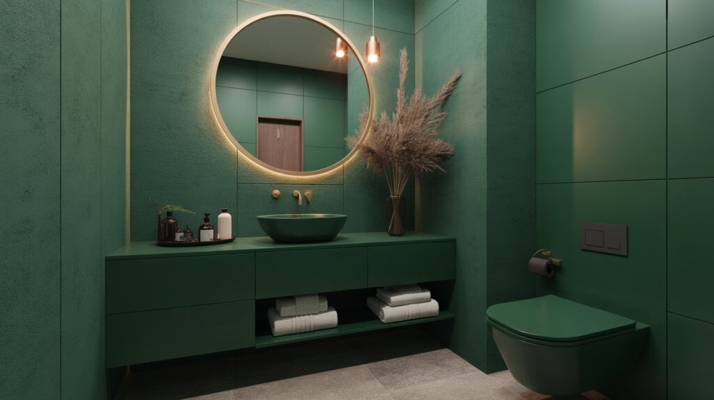 Deep Green Bathroom with Textured Walls