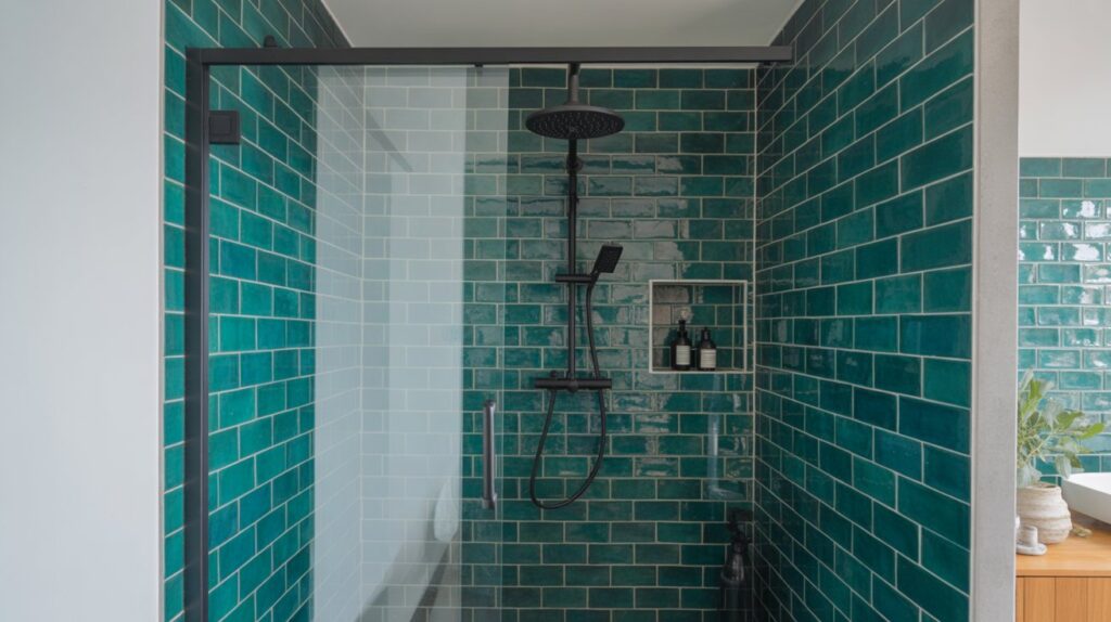 Deep Green Tile Shower Design