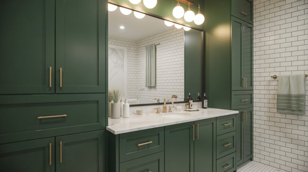 Deep Green Vanity Cabinet Design