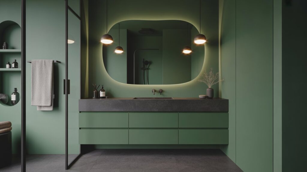 Deep Green and Black Modern Bathroom