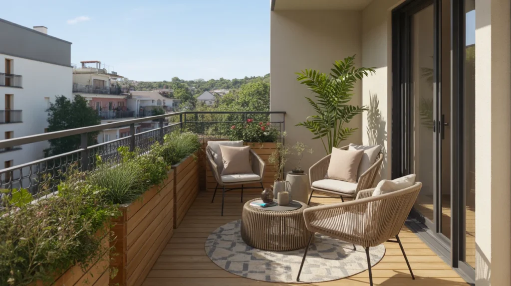 Balcony with Wooden Deck Flooring