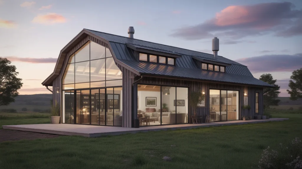 Barndominium with Large Glass Windows