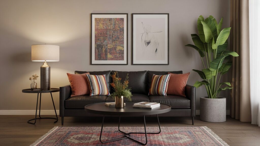 Black Couch with Bold Accent Colors