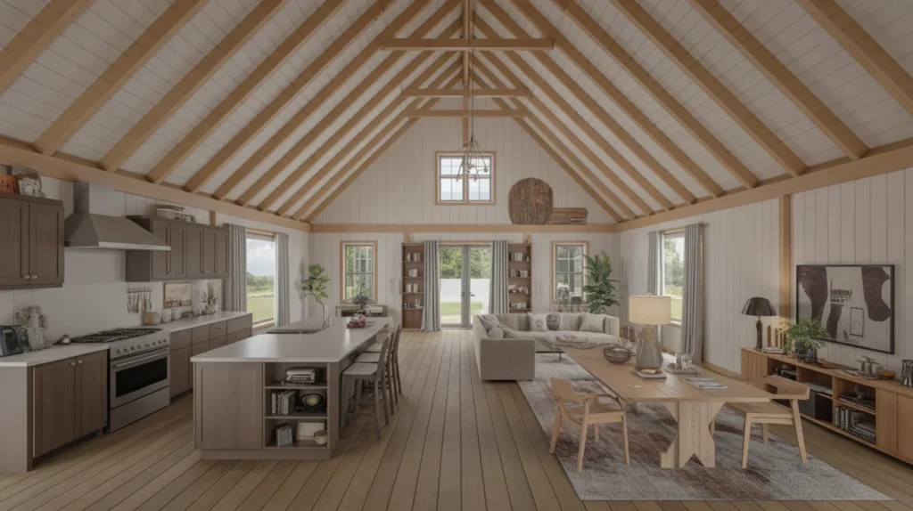 Open Concept Barndominium Interior