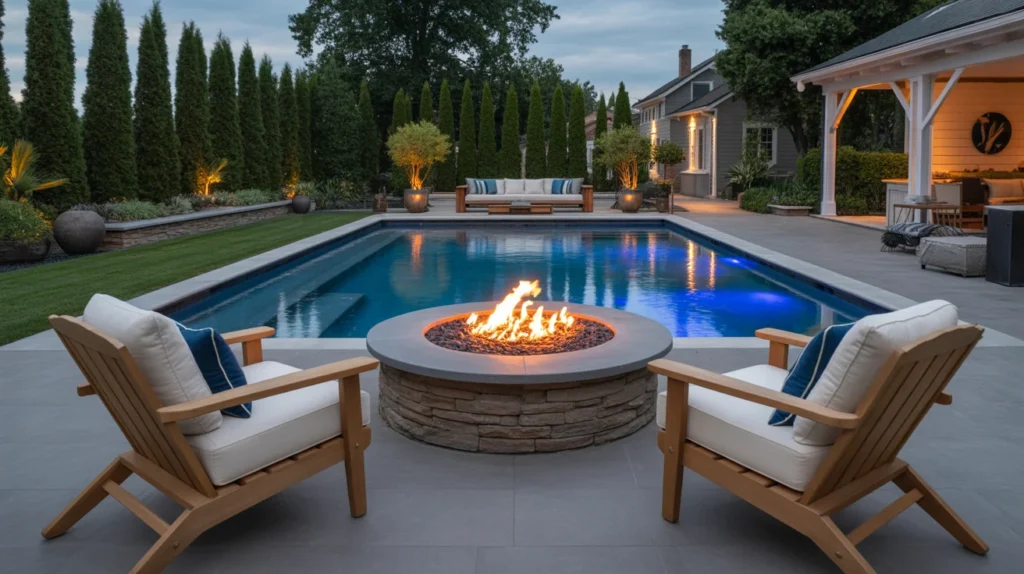 Pool Landscaping with Fire Pit