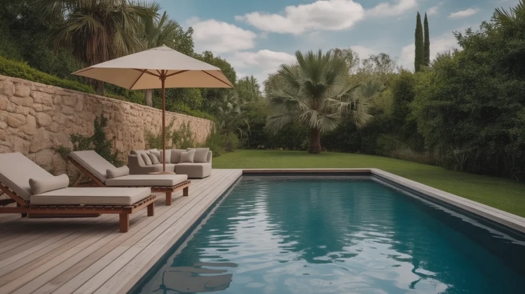 Pool Landscaping with Wooden Deck