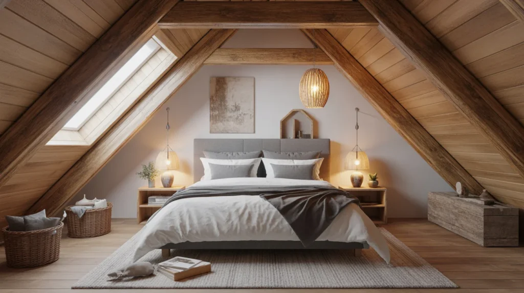 Rustic Attic Bedroom with Wooden Beams