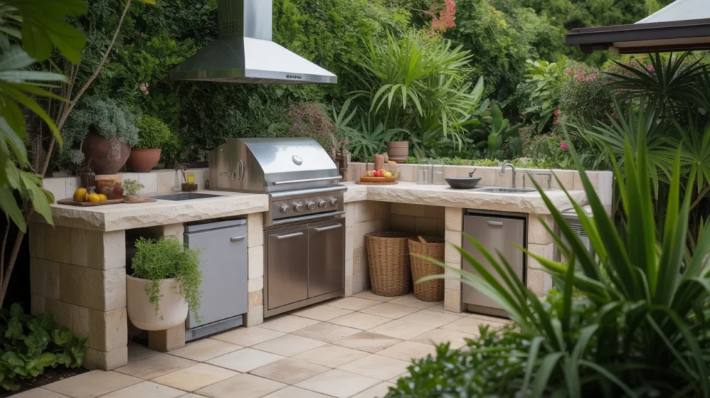 Outdoor Kitchen with Garden Surroundings