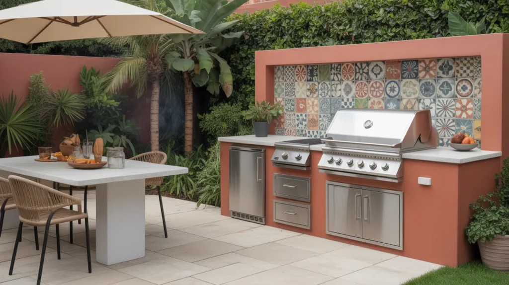 Outdoor Kitchen with Tile Backsplash