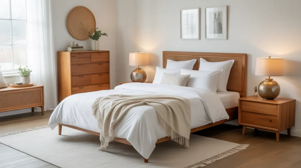 Farmhouse Bedroom with White and Wood Palette
